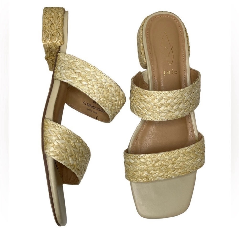 Joie Niki Raffia Straw Block Heel Sandal Tan 6.5